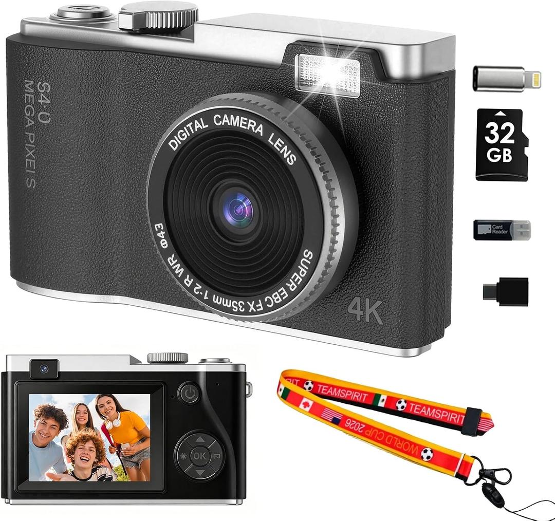 Point and Shoot Digital Cameras, Kid Digital Camera with Lanyard & 32GB
