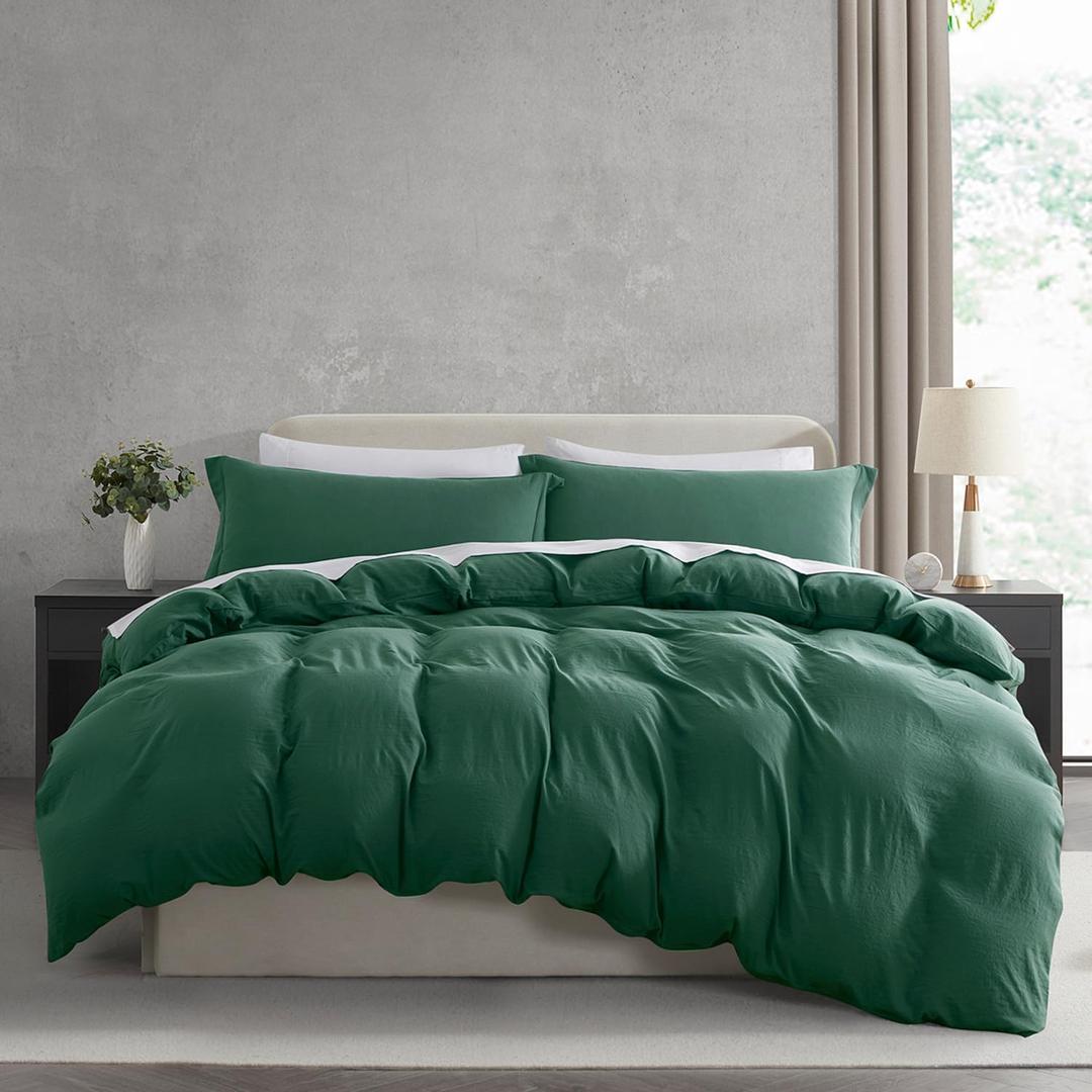 Nestl Dark Green Duvet Cover King Size - Soft Prewashed King Duvet Cover Set, 3 Piece, with Zipper Closure, 1 Duvet Cover 104x90 inches and 2 Pillow Shams