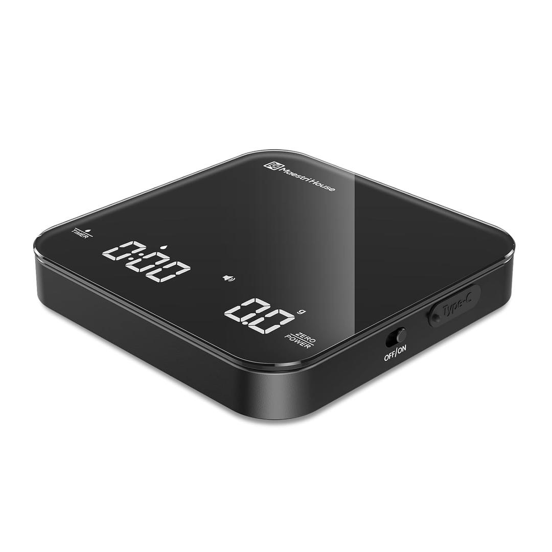 Maestri House Mini Coffee Scale with Timer, USB-C Rechargeable Espresso Scale, 2kg/0.1g Accurate Scale for Espresso and Pour-Over Coffee, Portable Digital Kitchen Scale with Auto Timer (Black)