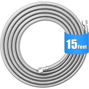 Refrigerator water line - 15 FT Premium Stainless Steel Braided Ice Maker Water Hose,Food grade PEX Inner Tube Fridge Water Line with 1/4" Fittings for Refrigerator Ice Maker