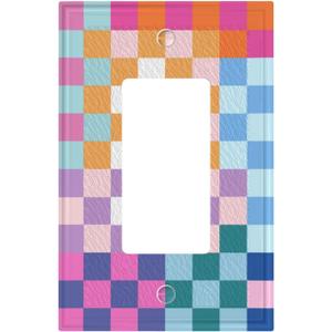 Colorful Retro Checkered Wall Plate Decorative 1 Gang Single Rocker Pretty Rainbow Geometric Light Switch Cover Electrical Receptacle Faceplate for Girls Bedroom Home Bathroom