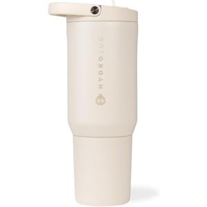 HydroJug Sport - Stainless Steel Tumbler with Straw, Vacuum Insulated, 20oz Leakproof Water Bottle, Ergonomic Design, Reusable, Dishwasher Safe, Rubber Base, Durable for Gym or Outdoors, Cream