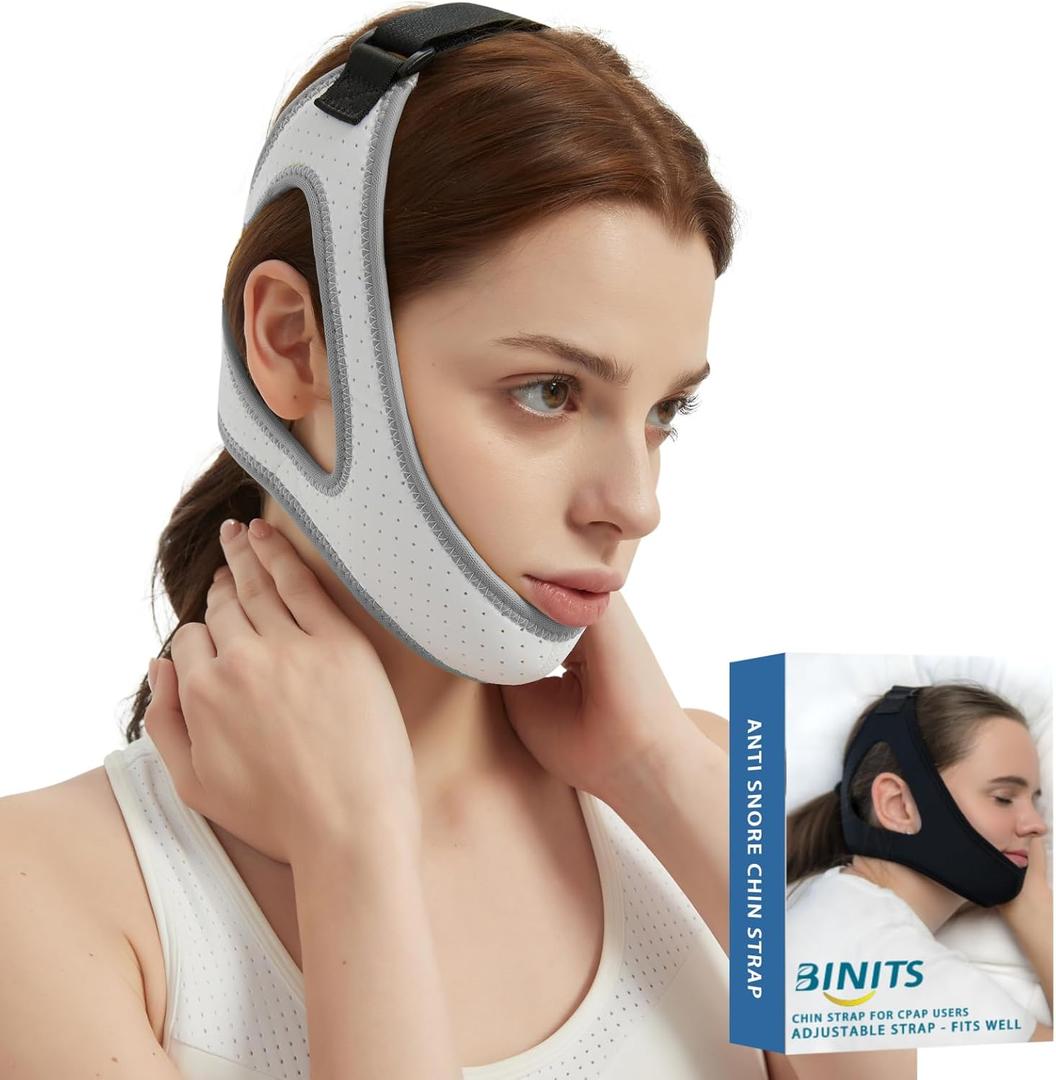 Chin Strap for CPAP User - Adjustable Snore Stopping Device Face Mask Bandage Keeping Mouth Closed - Better Night's Sleep No Dry Mouth Nasal Breathing (Gray)