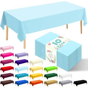 10 Pack Premium Disposable Plastic Tablecloth 54" X 108" Rectangle Table Cover for Birthdays Weddings Christmas Anniversary Buffet Table (Light Blue)