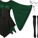 Haysandy 4 Pcs Women Elf Costume Renaissance Traditional Irish Dress Fairy Ears for Halloween Cosplay Large
