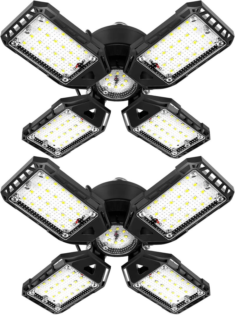 Aoretic LED Garage Lights Bulb 2 Pack -120W, 12000LM 6500K Led Shop Light with 4+1 Deformable Panels, Basement Barn Light Garages Ceiling Lights, E26/E27 for Garage, Warehouse, Shop