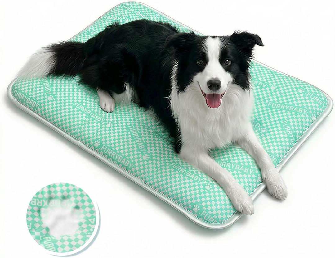 furrybaby Dog Cooling Mat Dog Bed mat, Extra-Thick Dog Crate Pad, Cat Bed, Washable Pet-Safe Magic Cooling Pad for Dogs Cats, Long Lasting Cooling for Crate Bed Indoor Outdoor Summer, 35x28, Mint