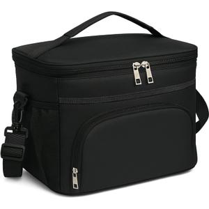 24 Cans/15L Insulated Lunch Bag for Women Men Adults Fit and Fresh Lunchbox Containers Soft Lunch Tote Cooler Bag for Work Home Outdoor Travel Hiking Picnic Beach with Adjustable Straps (Black)