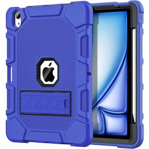 for iPad Air 11-inch (M3/M2) 2025/2024, iPad Air 5th/4th Generation 10.9 Inch Case (2022/2020), Heavy Duty Shockproof Rugged Protective Case with Pencil Holder, Dark Blue