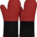 sungwoo Extra Long Silicone Oven Mitts, Heat Resistant Oven Gloves with Quilted Liner Non-Slip Textured Grip Perfect for BBQ, Baking, Cooking and Grilling - 1 Pair 14.6 Inch Red & Black