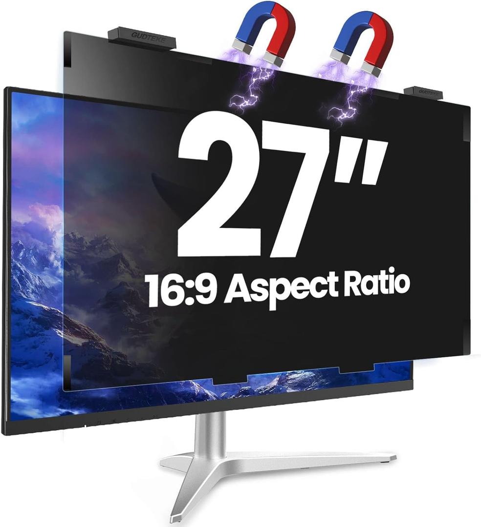 Magnetic 27 Inch Privacy Screen for Computer Monitor 16:9 Aspect Ratio, Hanging Removable Anti-Blue/Glare Protector Film, Anti Spy Desktop Security Private Filter 27in