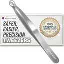 [Premium Hand-Made] Round tip Tweezers, 304 Surgical-Grade Stainless Steel for Safety, Precision, hair tweezers for plucking, Facial Hair for Men & Women, Trim (Silver)