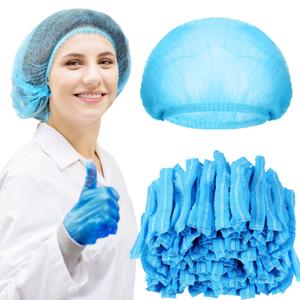 Yahenda 500 Pcs Disposable Bouffant Caps Bulk Disposable Cap for Hair Elastic Dust Hairnets for Food Service, Nurses, Labs(Blue,21 Inch)