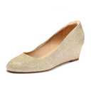 mysoft Women's Wedge Pumps Low Heel Closed Toe 2in Dress Shoes Gold Glitter Size 7 1/2
