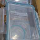 Amazon Basics Leak-Proof Glass Locking Lids Food Storage Containers, 14-Piece Set, 7 Count of Bases and 7 Plastic Lids, Clear, Blue, BPA Free