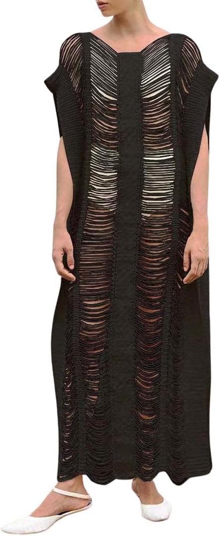 Bsubseach Women Crochet Hollow Out Swimsuit Cover Ups Knitted Beach Tank Dress (Ab-black), Fit Us Size XS,S,M,L,XL
