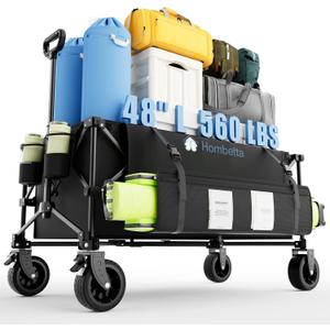 48" Extra-Large Folding Wagon Cart, 560LBS Capacity, 350L Heavy Duty Utility Cart with Brakes, All-Terrain Wheels, 600D Oxford Fabric, Foldable Design for Camping, Beach, Travel, Festival