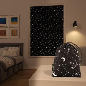 Sun Zero Lights Out Portable Travel 100% Blackout Suction-Cup-Curtain Panel, 50" x 78", Stars