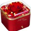 Forever Preserved Rose for Women Mum Wife Girlfriend Eternal Rose Flower Gift Box with Necklace for Her Ideal for Valentines Day Mother's Gifts Birthday for Women Anniversary (Red2)