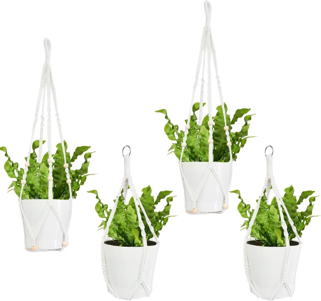 4 Pcs Macrame Plant Hanger, White Hanging Planters for Indoor Plants Holder Not with Pot