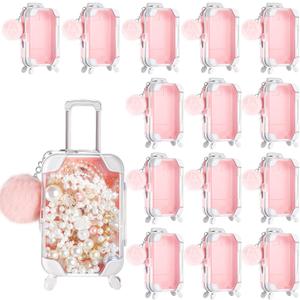 30 Pcs Mini Suitcase Empty Storage Box and Plush Ball Keychain Candy Luggage Containers Packaging Case for Bridal Shower Baby Shower Party Favors Travel Gifts (Pink)