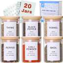 Glass Spice Jars with Bamboo Lids - 20 Pcs Thicken(2.4mm) 4oz Airtight Seasoning Containers with 131 Waterproof Minimalist Spice labels Preprinted - Small herb Jars for Pantry Organization and Storage