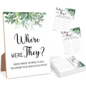 Where Were They Bridal Shower Game, Greenery Eucalyptus Bridal Shower Sign and 30 Cards, Bridal Shower Game for Wedding Reception, Engagement Party, Bachelorette Party, Bridal Shower Favor Supplies,17
