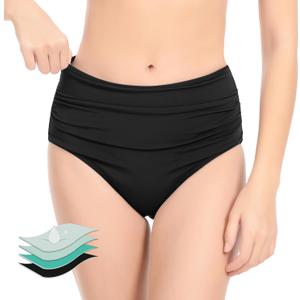 Period Swimwear High Waisted Bathing Swimsuit Bottoms Tummy Control for Women Teens (XX-Large, Black)