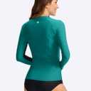 SANTINY Women's Rash Guard Zipper Pockets UPF50+ Sun Protection Long Sleeve Swimsuit Top Zip Front Swim Shirt for Women (Green)