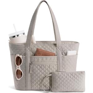 Bagstellar Quilted Tote Bag for Women, Puffer Cotton Work Tote Teacher Nurse Shoulder Bag Handbag for School, Travel, Nursing