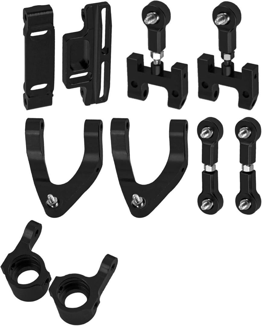 Upper & Lower Swing Arm Wheel Hex Adapter Steering Block Swing Arm Mount Steering Cup w/Bearing Set Compatible with WPL D12 1/10 RC Car Upgrade Part (Black)