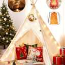 Tiny Land Teepee Tent for Kids with Star Lights, Foldable Play Tent for Girls & Boys, Washable Indoor Toddler Tent, Cozy Warm Reading Nook & Room Decor