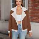 Women's Faux Shearing Moto Jacket Thick Fur Lined Coat Sherpa Leather Jacket (Brown, L)