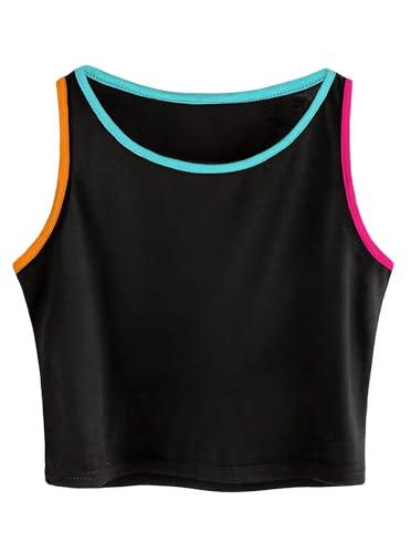 Hilinker Womens Color Block Crop Tank Tops Workout Gym Black Mutil Small