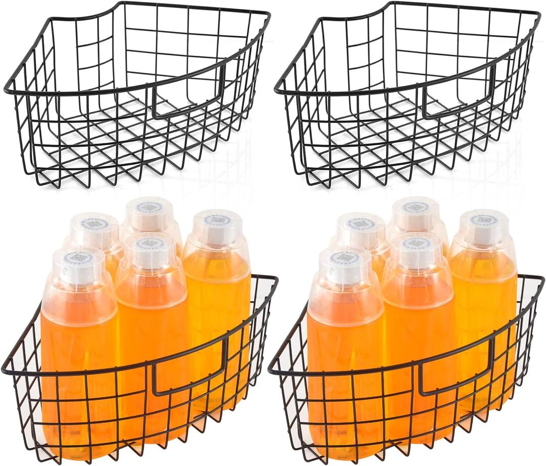 4 Pack Lazy Susan Basket Lazy Susan Organizer Bins for 18"/20" Diameter Turntable 1/4 Wedge Corner Cabinet Organizer Kitchen Organization Metal Lazy Susan with Handle for Cabinet 9 x 6.2 x4 Inch