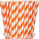 100 Packs Orange Biodegradable Striped Paper Straws, Disposable Drinking Straws for Birthday Carnival Summer Pool Party Wedding Baby Shower Halloween Christmas Party Decoration Supplies