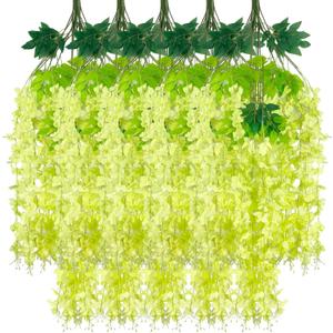 24 Pack Green Wisteria Hanging Flowers Garland, 3.77 Feet Artificial Flower Vines, Fake Wisteria, Artificial Vines Hanging Garland for Backdrop Outdoor Yard Garden Decor