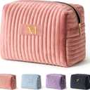 COSHAYSOO Personalized 16th 18th 21st Birthday Valentines Gifts for Women Teens Travel Makeup Bag Make Up Cosmetic Pouch 16 17 18 19 20 21 Year Old Girl College Dorm Essentials Pink Initial Letter M