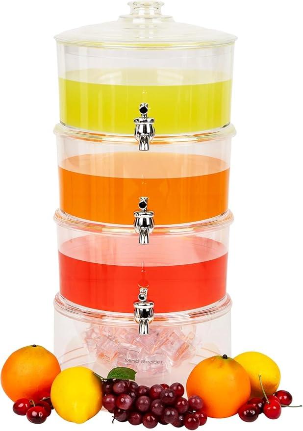 4-Tier Stackable Beverage Dispenser with Ice Bottom, Clear Acrylic Drink Holder with Lids and Spigots, 120 fl oz per Tier, Dishwasher Safe