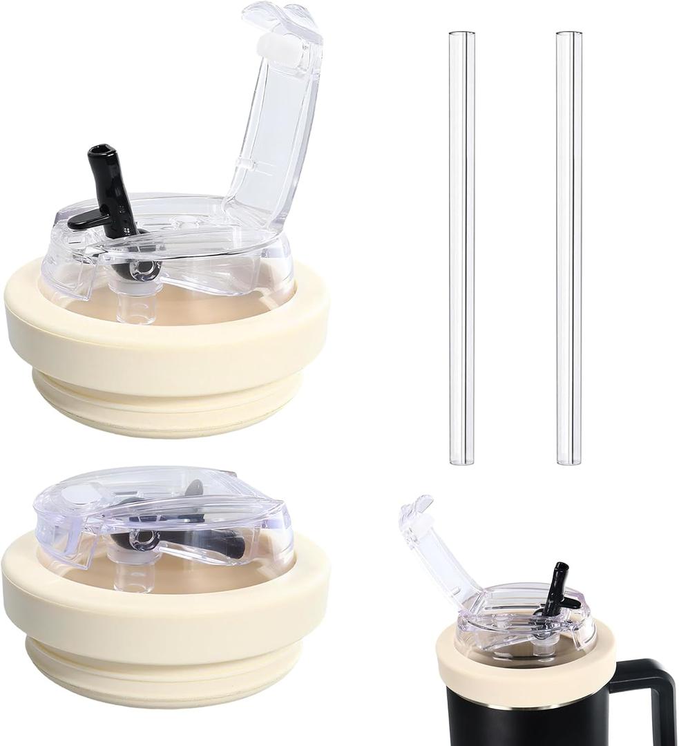 2 Pack 40 oz Tumbler Lid Replacement Fit for Stanley Cup & Quencher, Dual-Drink Opening, Leak-Proof Flip Cover with Protective Cap, Spill-Resistant Travel Tumbler Accessories