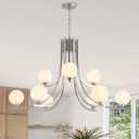 Art Deco Chandelier for Dining Room Lighting Fixtures Hanging,Modern Globe Glass Chandelier, mid Century Chandelier 39" Farmhouse Pendant Lights for Kitchen Island, Living Room