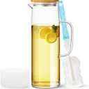 Hsei 50 oz / 1500 ml Glass Pitcher with Lid, Water Carafe with Handles for Hot/cold Beverages, Including 1 Long-handled Brush and Non-slip Mat, for Tea Juice Milk Coffee