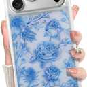 Magnetic for iPhone 17 Pro Max Case Cute Aesthetic, Blue Flowers | Trendy Floral Print, Compatible with Magsafe, Shockproof Protective Phone Cover
