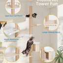 Aechonow Floor to Ceiling Cat Tree for Large Cats, Tall Cat Tower with Scratching Post, Adjustable Height(82-122 in), Large Condo Cave Bed Hammock for Indoor Cats, Wood