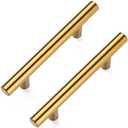 Aegero 10 Pack Cabinet Pulls Brushed Brass Stainless Cabinet Handles, for Kitchen and Bathroom Cabinets, 5 Inch Length, 3 Inch Hole Center