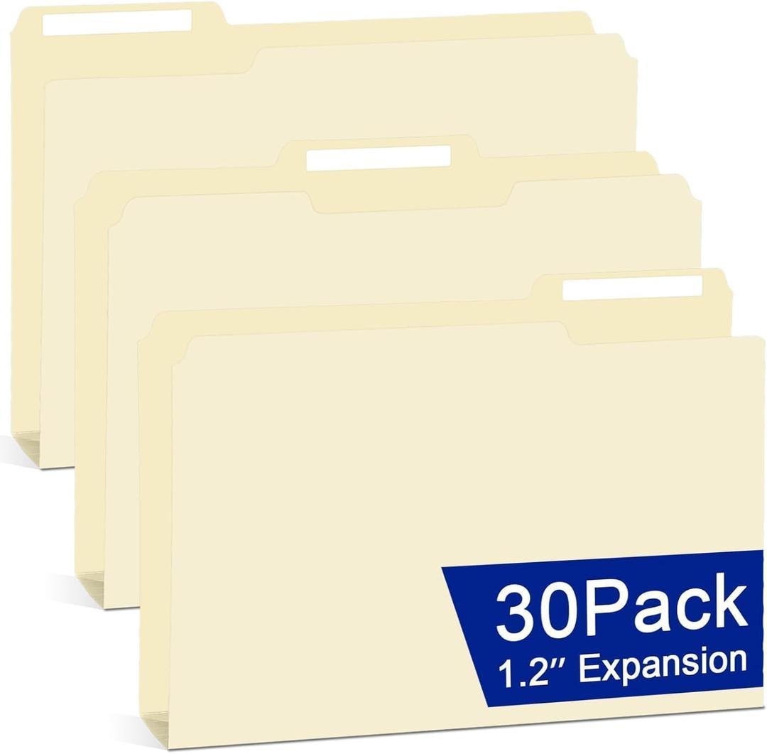gisgfim 30 Pcs 11x17 Manila File Folders, 1/3 Cut Top Tabs, Large Classic Manila Folders Bulk, Assorted Positions, Manilla File Folder for Office School Business Home Construction Organization