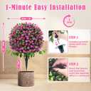 Artificial Boxwood Topiary Trees with Roses, 2 Pack Lifelike Evergreen Shrubs Featuring Ground Spike, Artificial Plants UV Protected for Year-Round Beauty in Indoor Outdoor Gardens and Porches