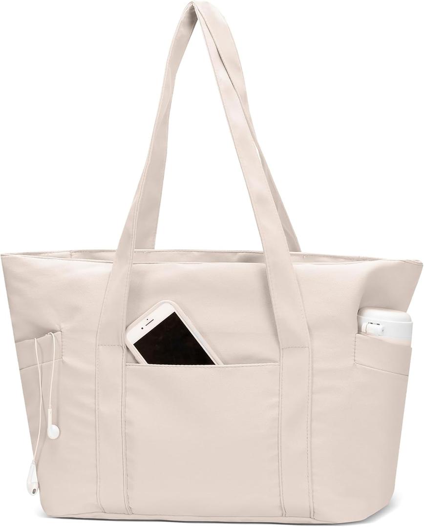 CTWWFS Tote Bag for Women, Travel Essentials Large Tote Bag with Zipper, Top Handle Handbag for Travel, Work (Beige)
