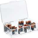 mDesign Plastic Large Stackable Divided Battery Storage Organizer Box with Hinged Lid for AA, AAA, C, D, 9 Volt Sizes, Great Storage for Kitchens, Home Offices, and Utility Rooms - Clear