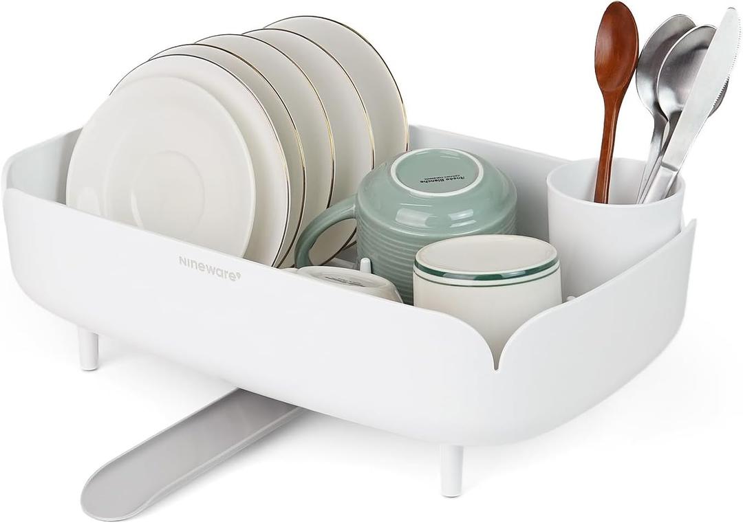 carrotez Split-Design Small Dish Drying Rack, Space-Saving Dish Drainer for Small Kitchen Countertops, Ideal for 12 Person Households or as a Secondary Rack, 9.5''  15.9''  4.9'', White